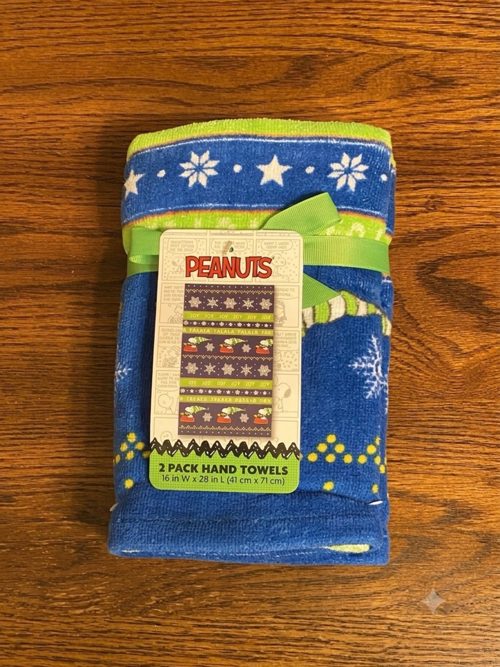 Peanuts Snoopy & Woodstock Holiday Hand Towels 2-Pack Blue Green Ugly Sweater